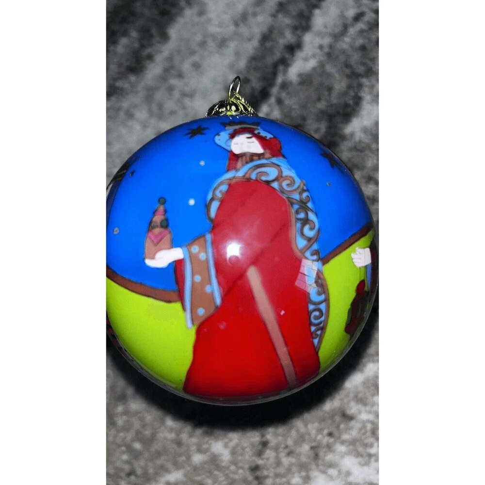 PIER1 One LI BIEN NATIVITY JESUS WISEMEN CHRISTMAS ORNAMENT GLASS In RedBOX 2007